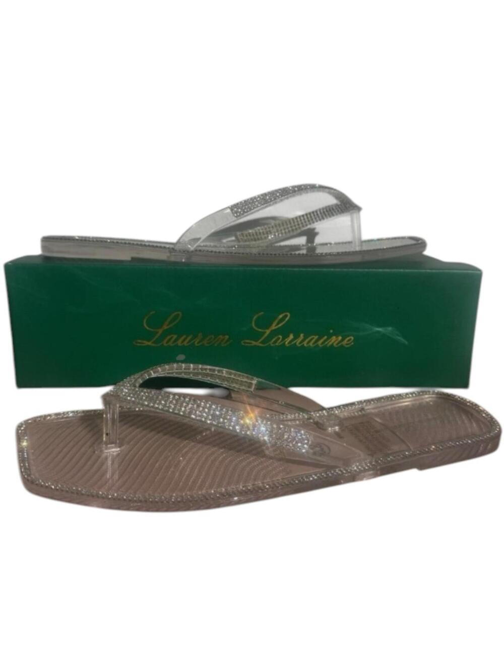 Lauren Lorraine Tampa Clear Rhinestone Sandals Womens Size 7 Bling Slide New - Picture 5 of 6